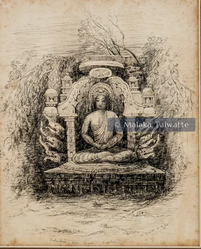 Andrew Nicholl: Gal Viharaya, ink on paper.