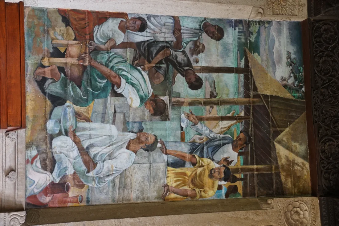 David Paynter, Washing the Disciples' Feet, 1965: the mural above the lectern of Trinity College Chapel, Kandy, Christ washing a disciple's feet among Ceylonese models.