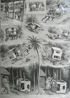 J.L.K. van Dort, A Ride in a Ceylonese Tricycle, 1893: a comic sketch of passengers riding a three-wheeled cycle in colonial Ceylon.