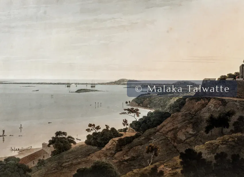 Samuel Daniell's 1808 aquatint: View of the Harbour of Trincomalee.
