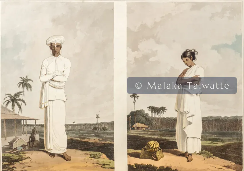 Samuel Daniell's 1808 aquatint: Portraits of a Gentoo Man and Woman.