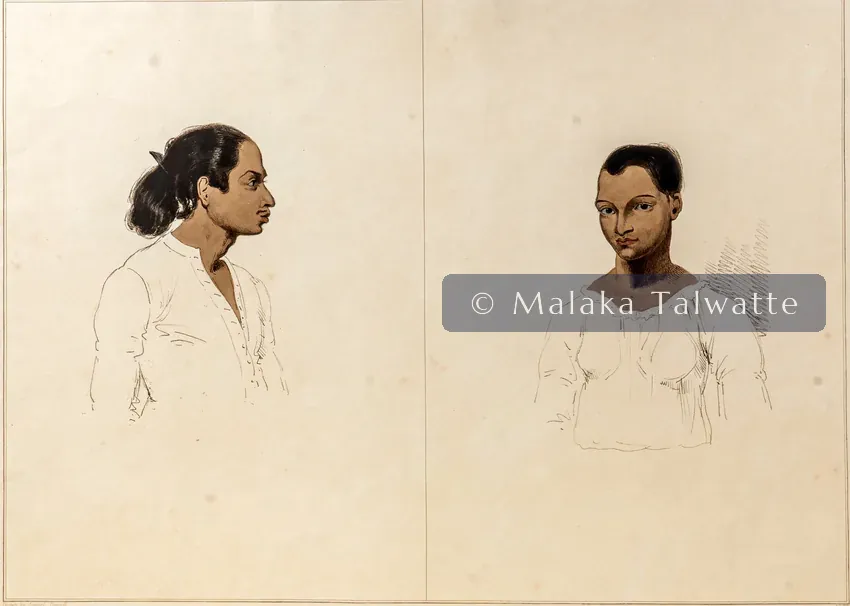 Samuel Daniell's 1808 aquatint: Portraits of a Cingalese Man and Woman.