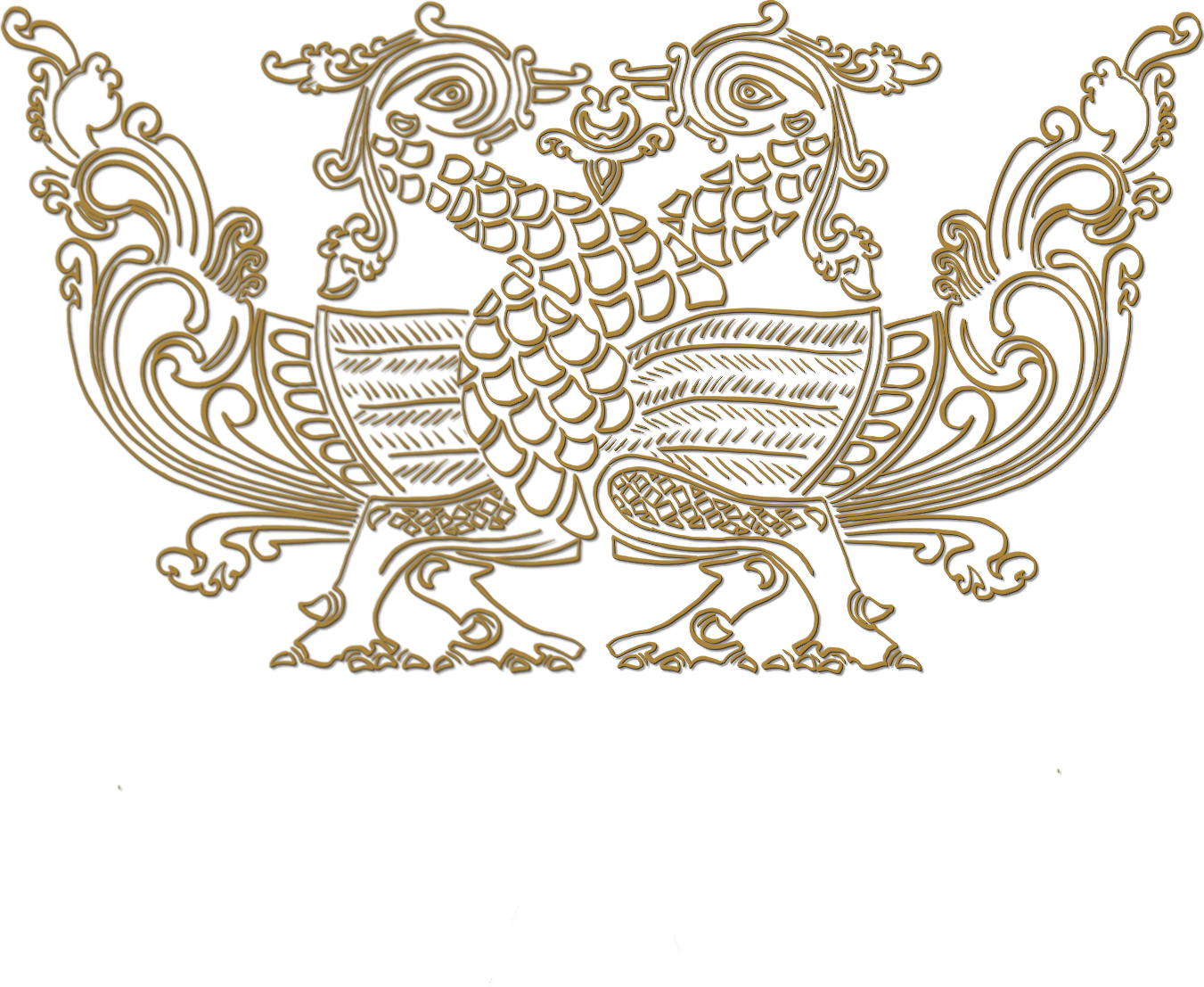 Line drawing of a hansa puttuva, two sacred geese knotted symmetrically.