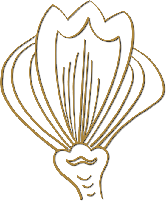 Line drawing of a decorative flower of the temple tradition.