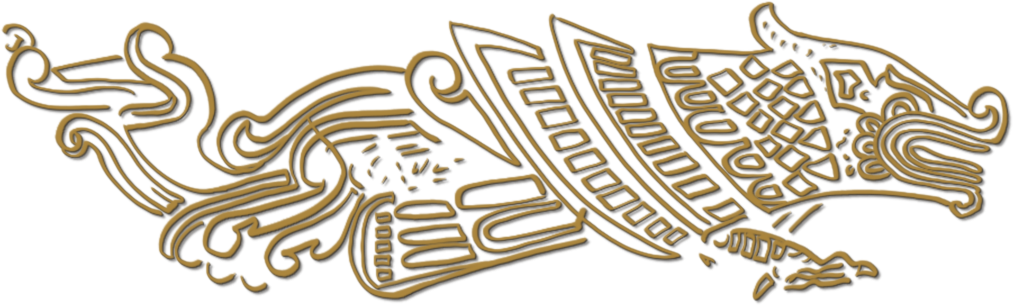 Line drawing of a makara, the composite water-monster of the torana arch.