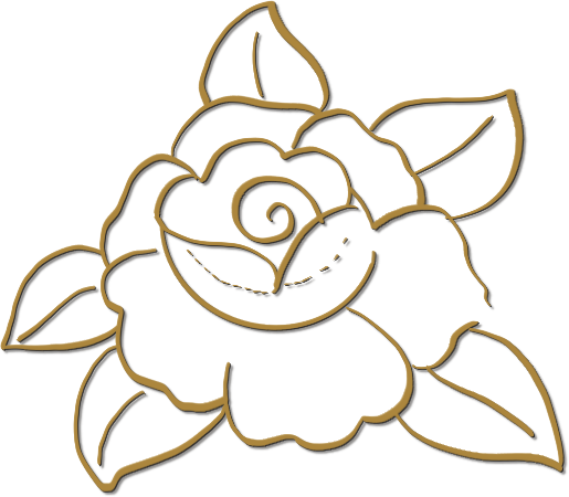Line drawing of a European rose as drawn by the southern temple painters.