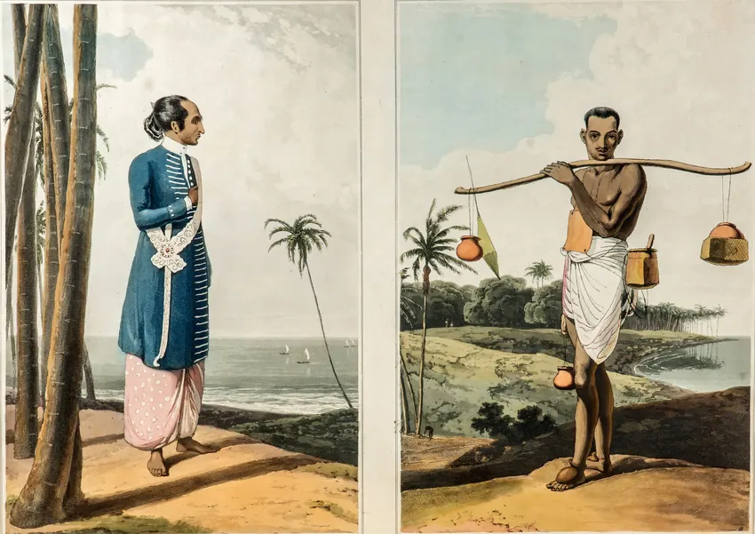 Samuel Daniell's 1808 aquatint: A Mahamodliar and Toddy Gatherer.