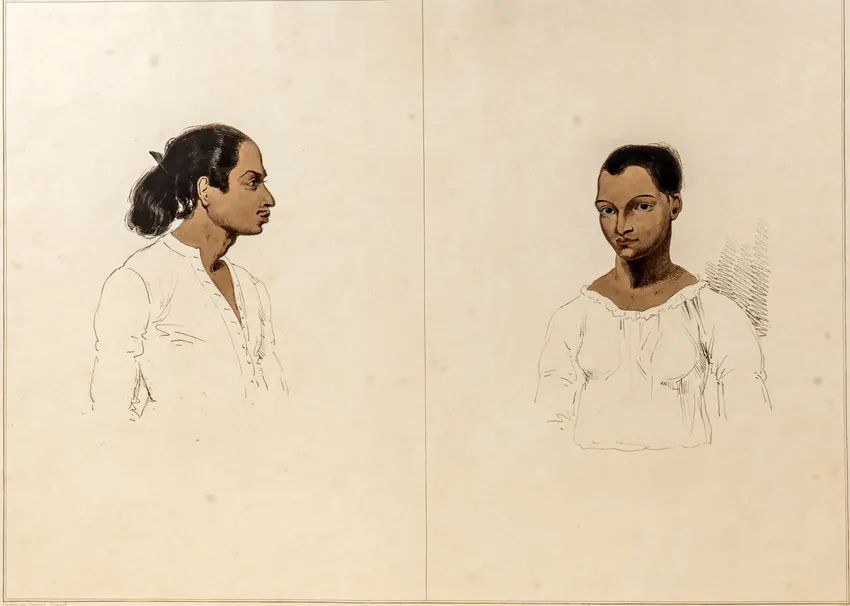 Samuel Daniell's 1808 aquatint: Portraits of a Cingalese Man and Woman.