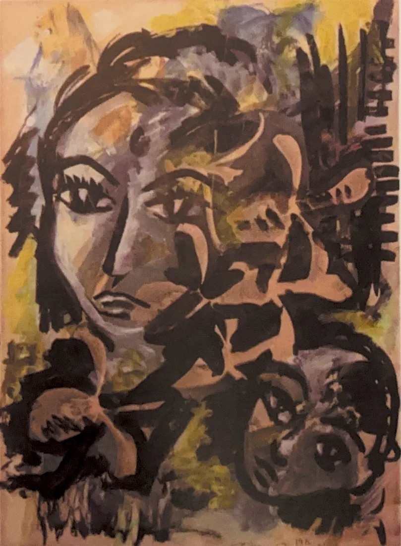 Senaka has achieved this mixed-media drawing with collage. He fearlessly uses a variety of materials and styles. Dated 1